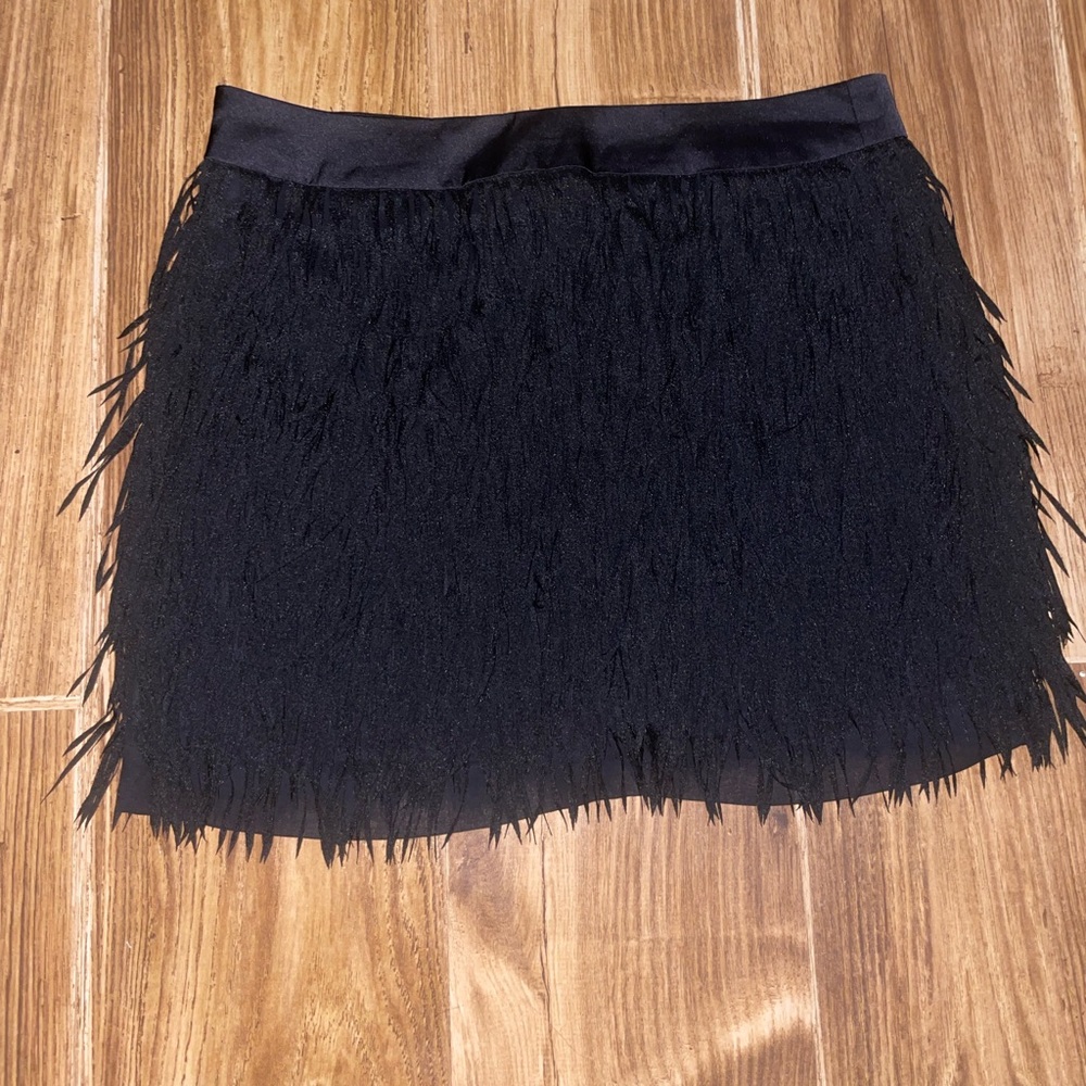 Fringe black mini skirt